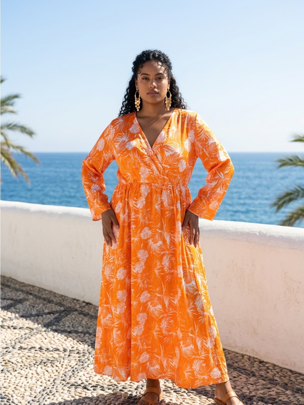 Vibrant Orange Floral Maxi Dress